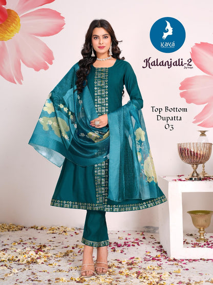 Kalanjali 2 Kaya Roman Silk Readymade Pant Style Suits Exporter