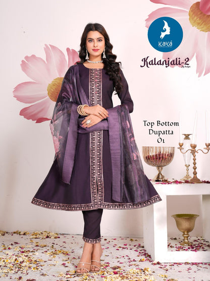 Kalanjali 2 Kaya Roman Silk Readymade Pant Style Suits Exporter