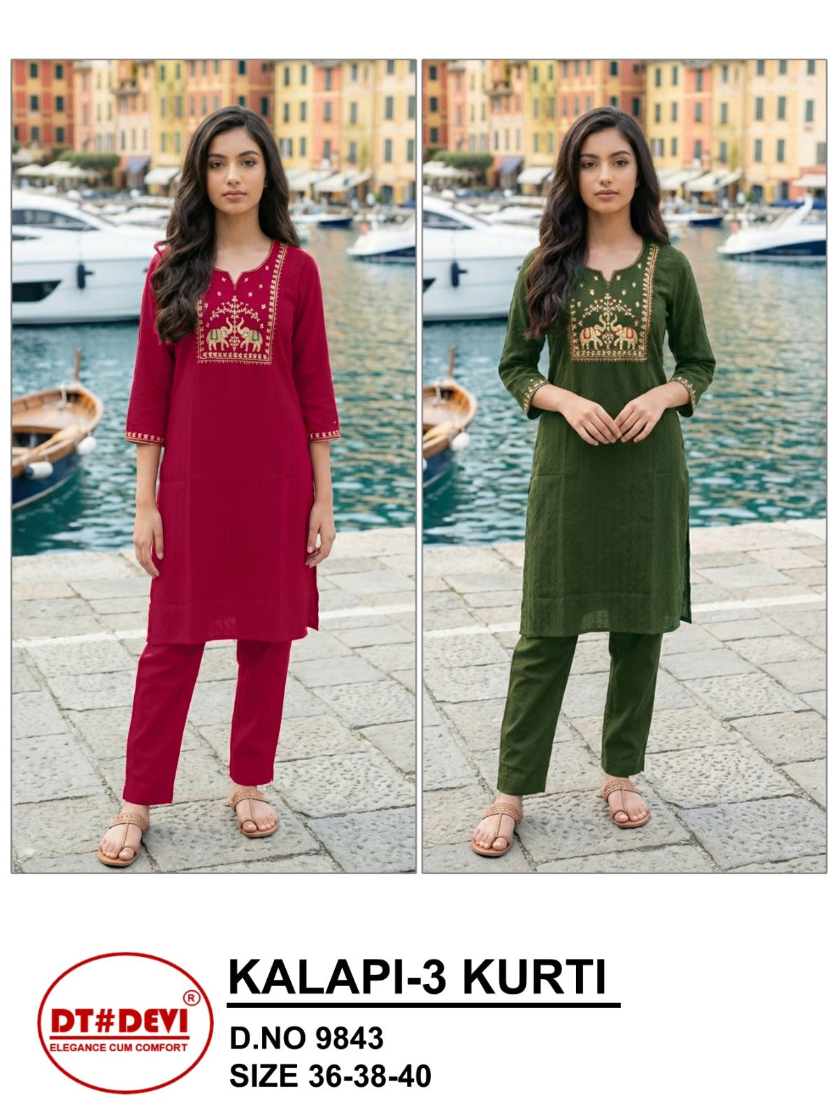 Kalapi 3 9843 Dt Devi Roman Silk Girls Kurti Pant Exporter India