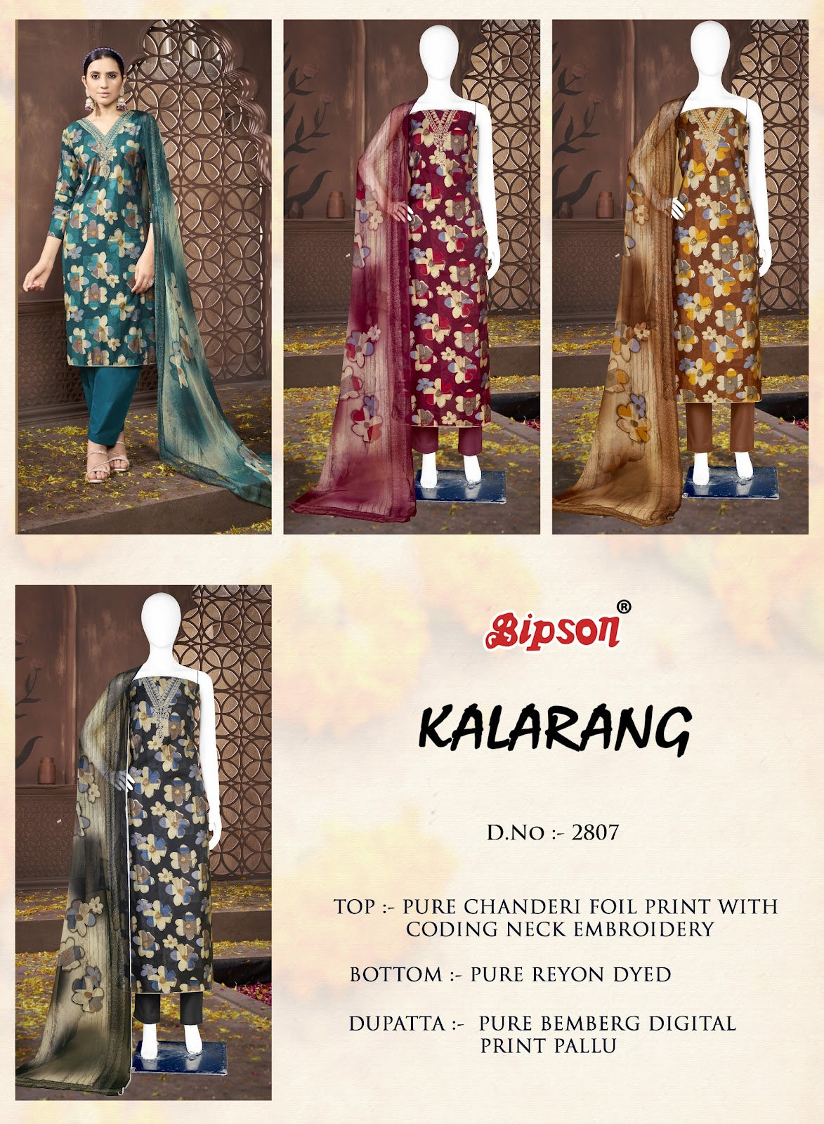 Kalarang 2807 Bipson Prints Chanderi Pant Style Suits Supplier Gujarat