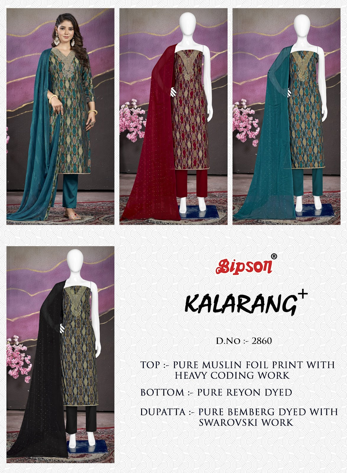 Kalarang 2860 Bipson Prints Viscose Muslin Pant Style Suits Wholesale
