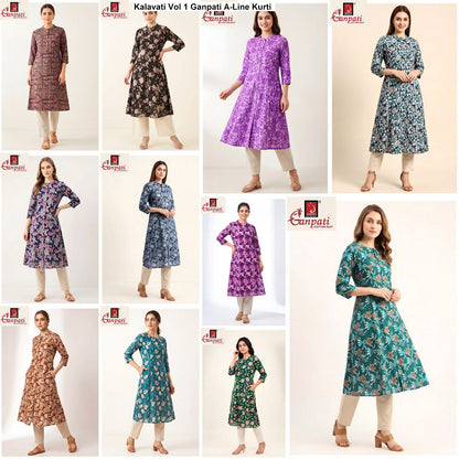 Kalavati Vol 1 Ganpati Cotton A-Line Kurti Wholesaler Ahmedabad