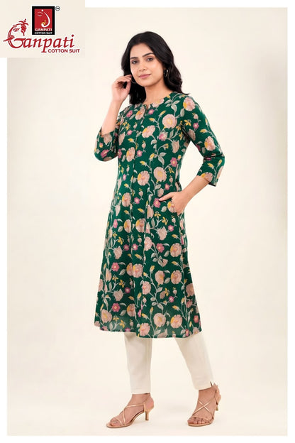 Kalavati Vol 1 Ganpati Cotton A-Line Kurti Wholesaler Ahmedabad