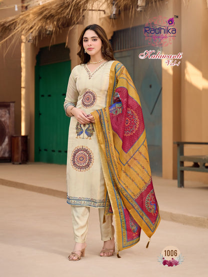 Kalawanti Vol 1 Radhika Lifestyle Silk Readymade Pant Style Suits Exporter India
