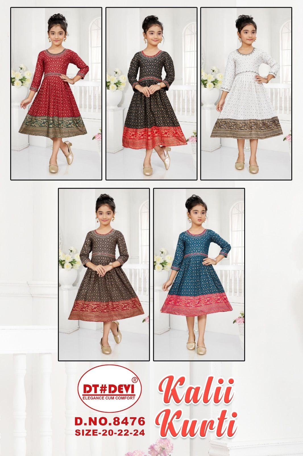 Kalii 8476 Dt Devi Rayon Girls Anarkali Kurti