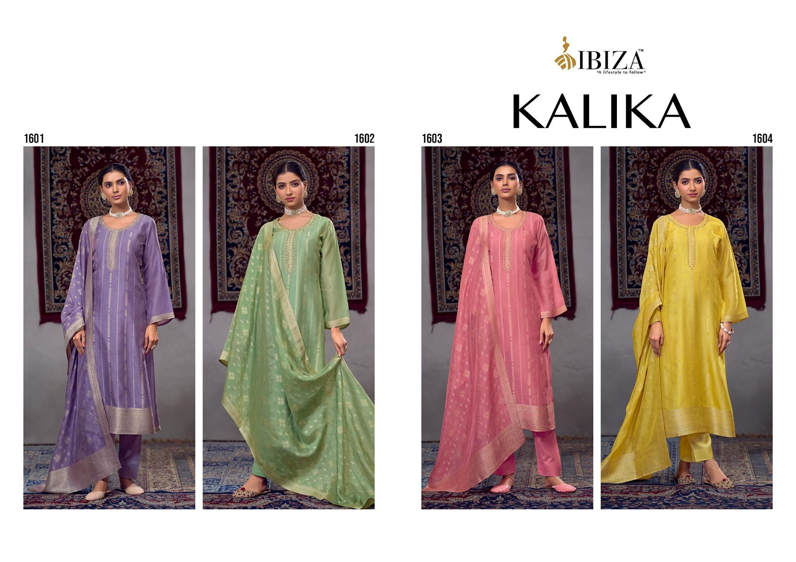 Kalika Ibiza Silk Jacquard Pant Style Suits Wholesale