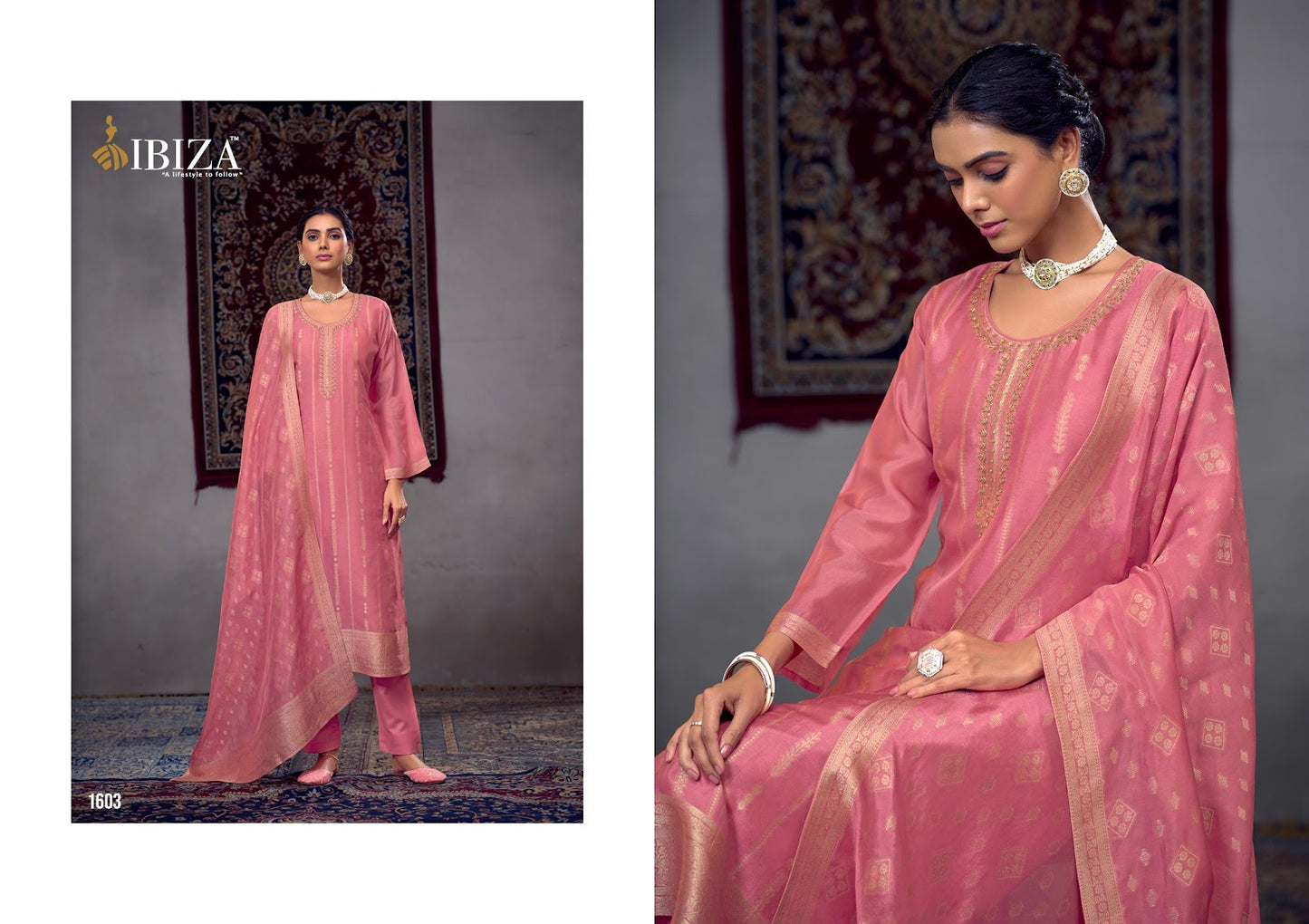 Kalika Ibiza Silk Jacquard Pant Style Suits Wholesale