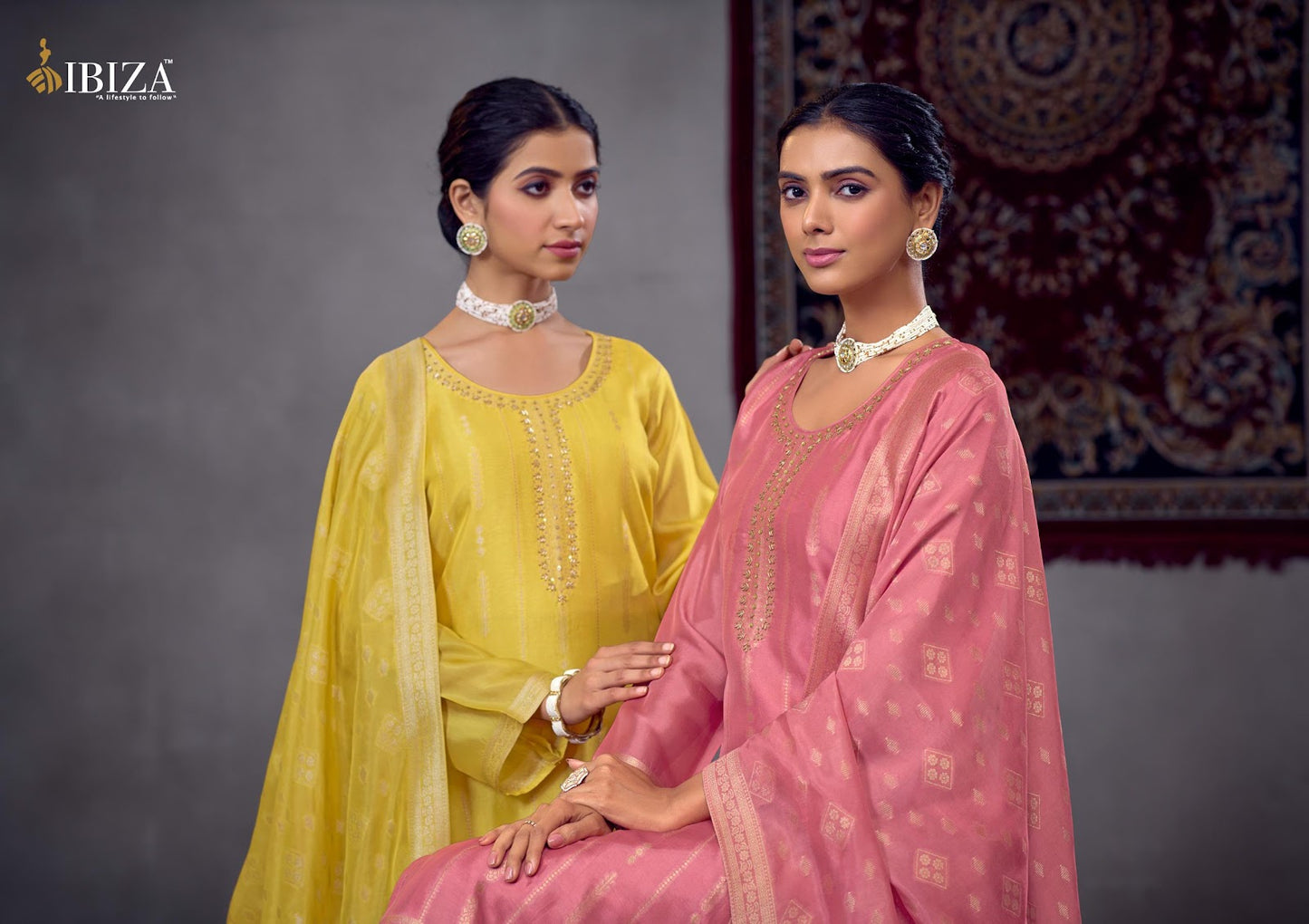 Kalika Ibiza Silk Jacquard Pant Style Suits Wholesale