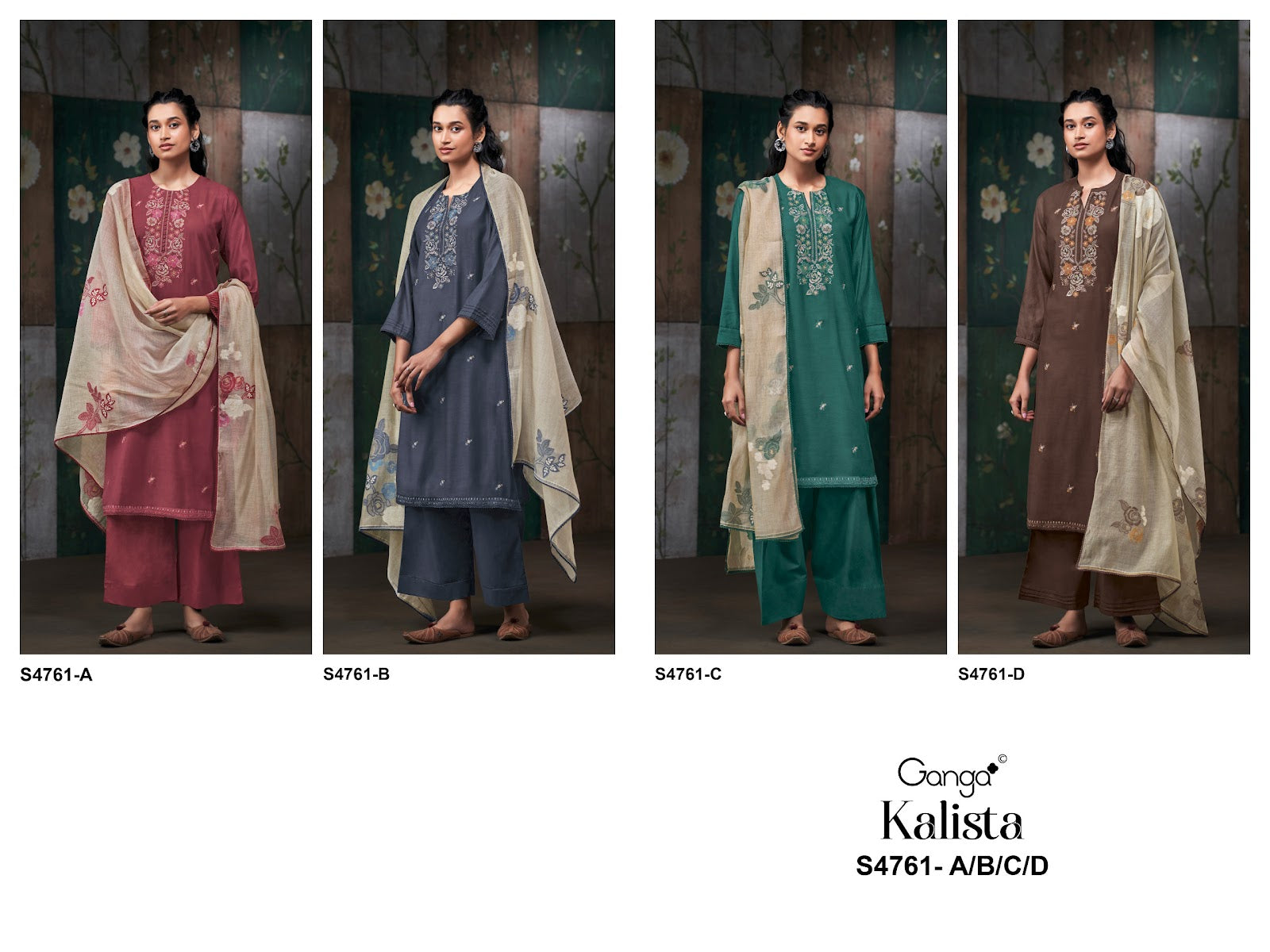 Kalista S4761 Ganga Silk Satin Plazzo Style Suits Manufacturer Gujarat