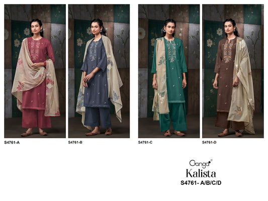 Kalista S4761 Ganga Silk Satin Plazzo Style Suits Manufacturer Gujarat