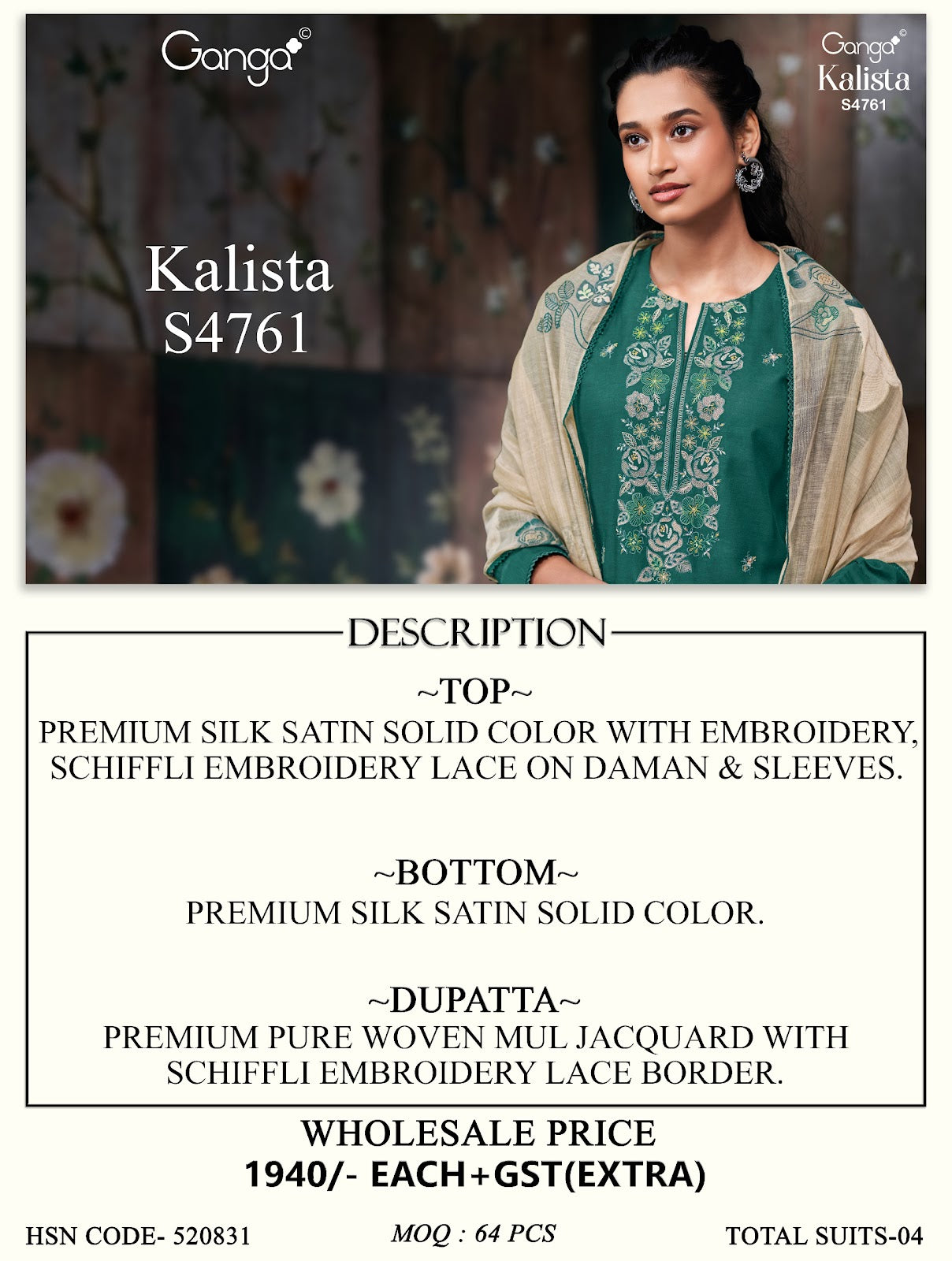 Kalista S4761 Ganga Silk Satin Plazzo Style Suits Manufacturer Gujarat