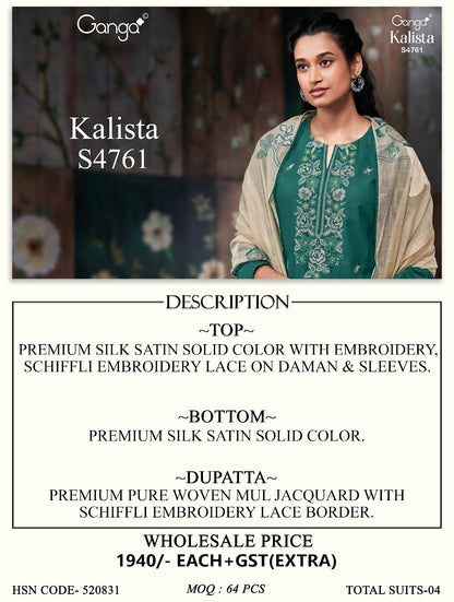 Kalista S4761 Ganga Silk Satin Plazzo Style Suits Manufacturer Gujarat