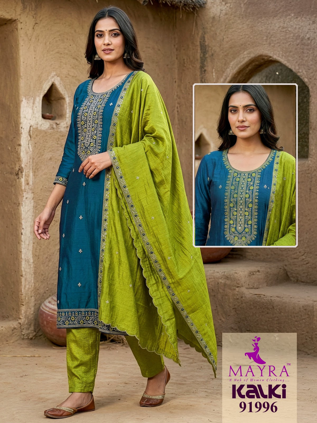 Kalki Mayra Vichitra Silk Readymade Pant Style Suits Wholesale Rate