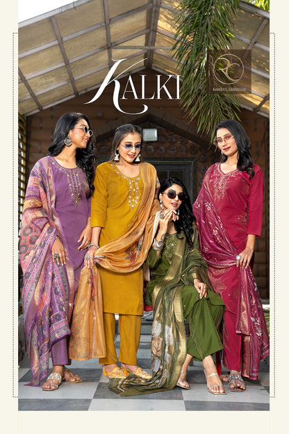 Kalki Ramdev Creation Gadwal Silk Readymade Pant Style Suits Wholesaler