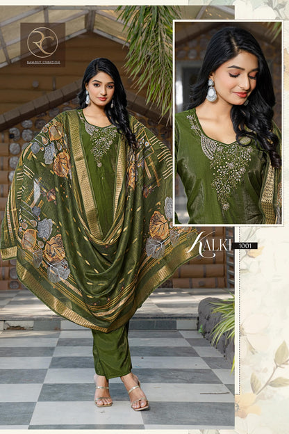 Kalki Ramdev Creation Gadwal Silk Readymade Pant Style Suits Wholesaler