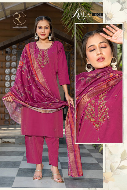 Kalki Ramdev Creation Gadwal Silk Readymade Pant Style Suits Wholesaler