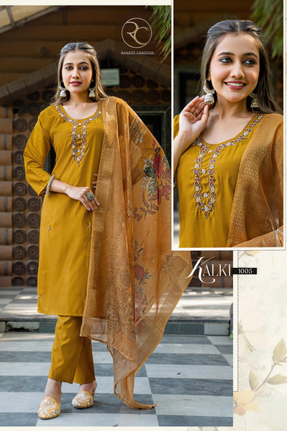 Kalki Ramdev Creation Gadwal Silk Readymade Pant Style Suits Wholesaler