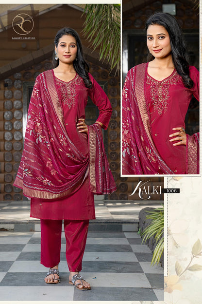 Kalki Ramdev Creation Gadwal Silk Readymade Pant Style Suits Wholesaler