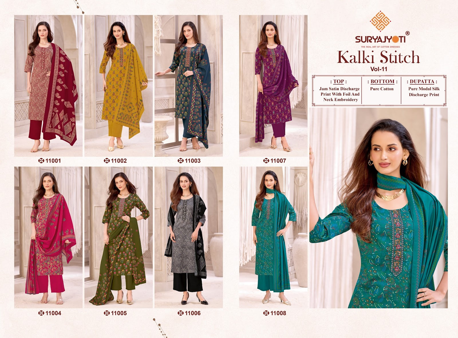 Kalki Stitch Vol 11 Suryajyoti Jam Satin Readymade Pant Style Suits Wholesale
