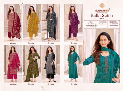 Kalki Stitch Vol 11 Suryajyoti Jam Satin Readymade Pant Style Suits Wholesale