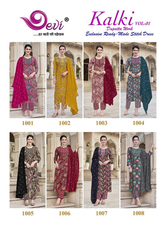 Kalki Vol 1 Devi Heavy Rayon Readymade Pant Style Suits Exporter India