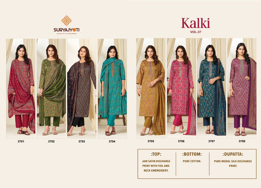Kalki Vol 37 Suryajyoti Jaam Satin Pant Style Suits Wholesaler