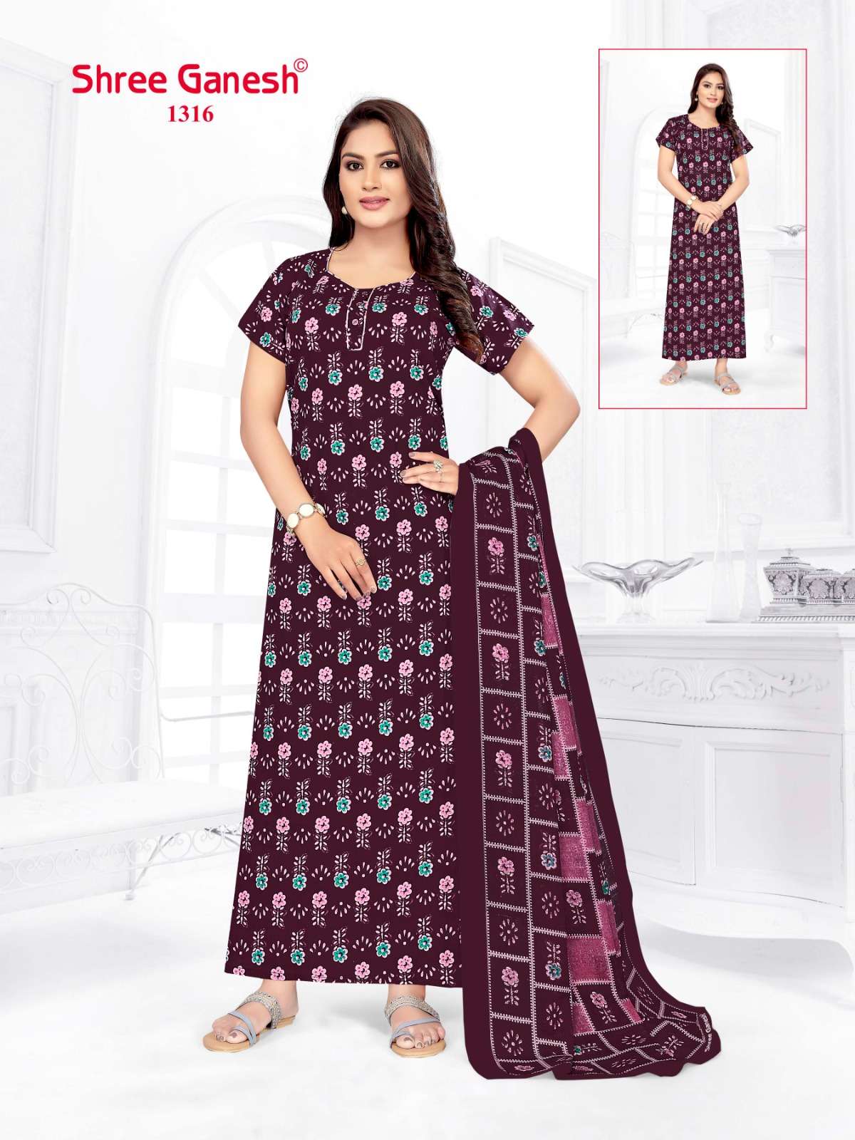 Kalki Vol 3 Shree Ganesh Cotton Night Gowns Supplier India