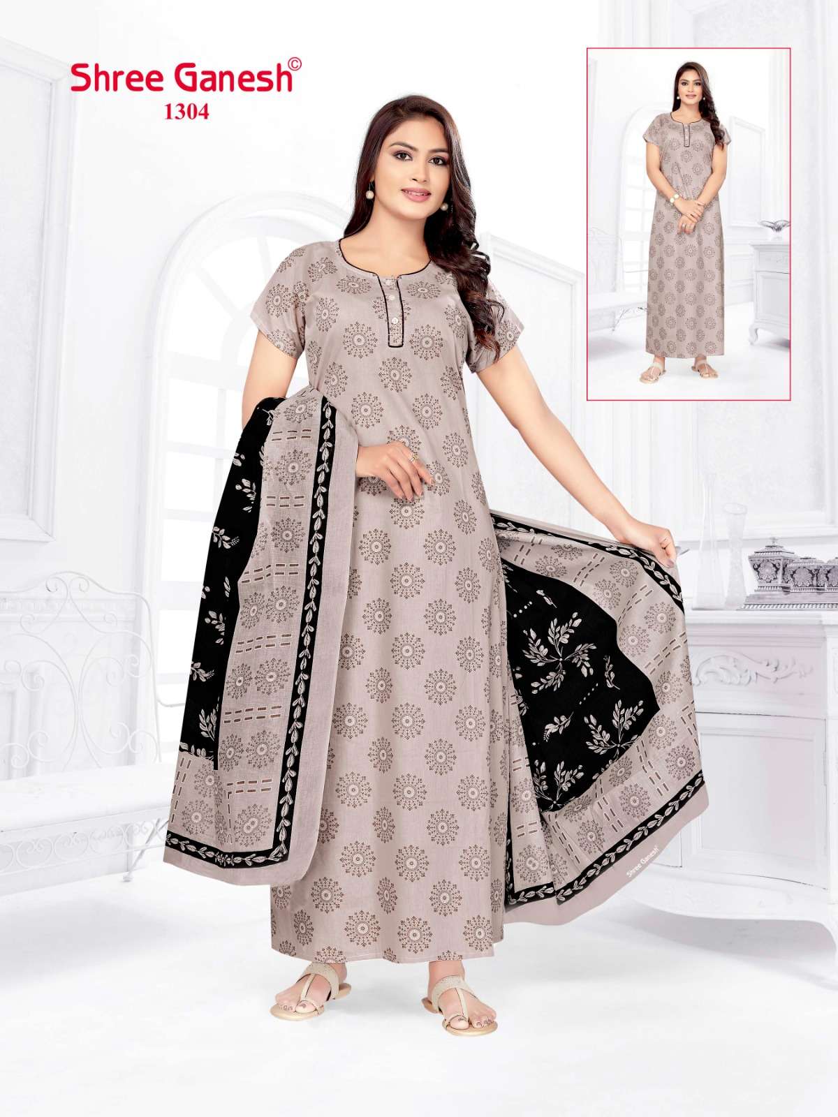 Kalki Vol 3 Shree Ganesh Cotton Night Gowns Supplier India