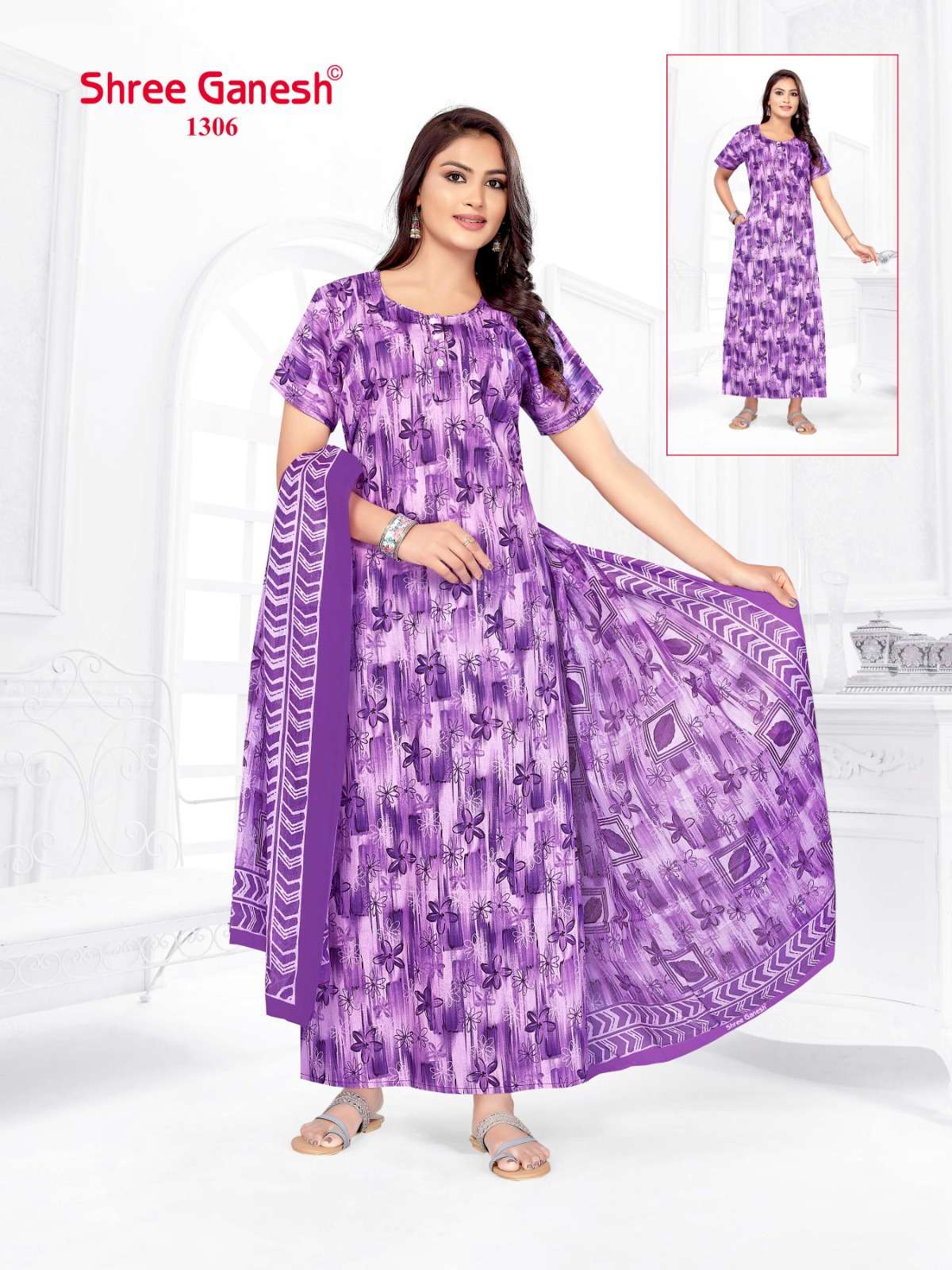 Kalki Vol 3 Shree Ganesh Cotton Night Gowns Supplier India
