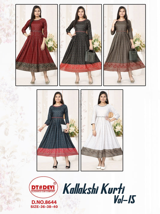 Kallakshi Vol 15 8644 Dt Devi Rayon Anarkali Kurtis Supplier India