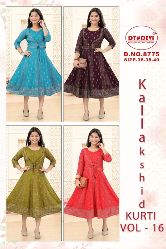 Kallakshi Vol 16 8775 Dt Devi Rayon Anarkali Kurtis Exporter Gujarat