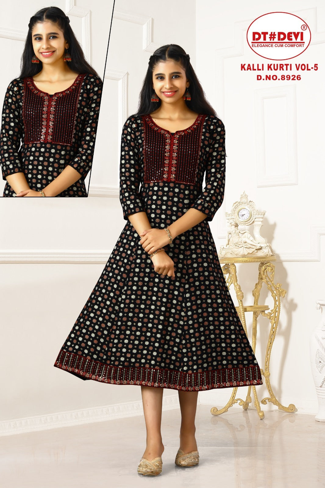 Kalli Vol 5 Dn 8926 Dt Devi Reyon Girls Anarkali Kurti Wholesaler India