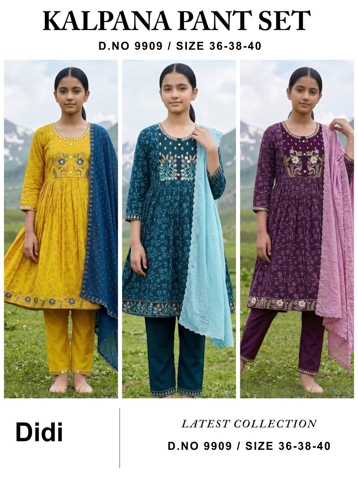 Kalpana Dn 9909 Didi Roman Silk Girls Readymade Pant Suits Supplier Ahmedabad