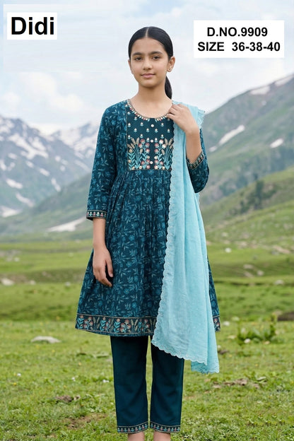 Kalpana Dn 9909 Didi Roman Silk Girls Readymade Pant Suits Supplier Ahmedabad