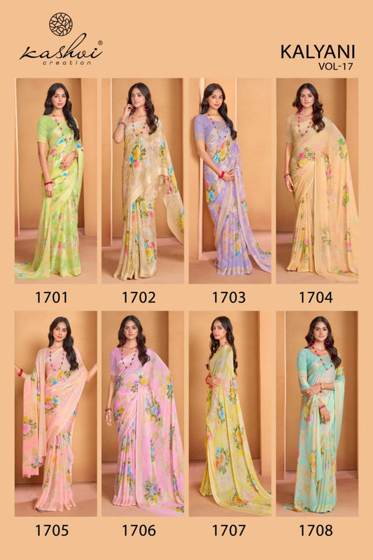 Kalyani Vol 17 Kashvi Creation Dull Moss Sarees Wholesale Price