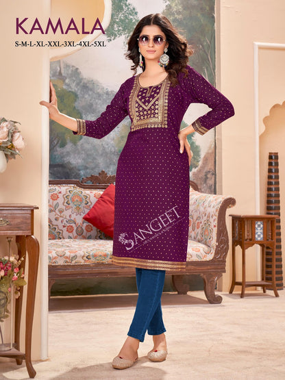 Kamala Sangeet Rayon Knee Length Kurtis Wholesaler Gujarat
