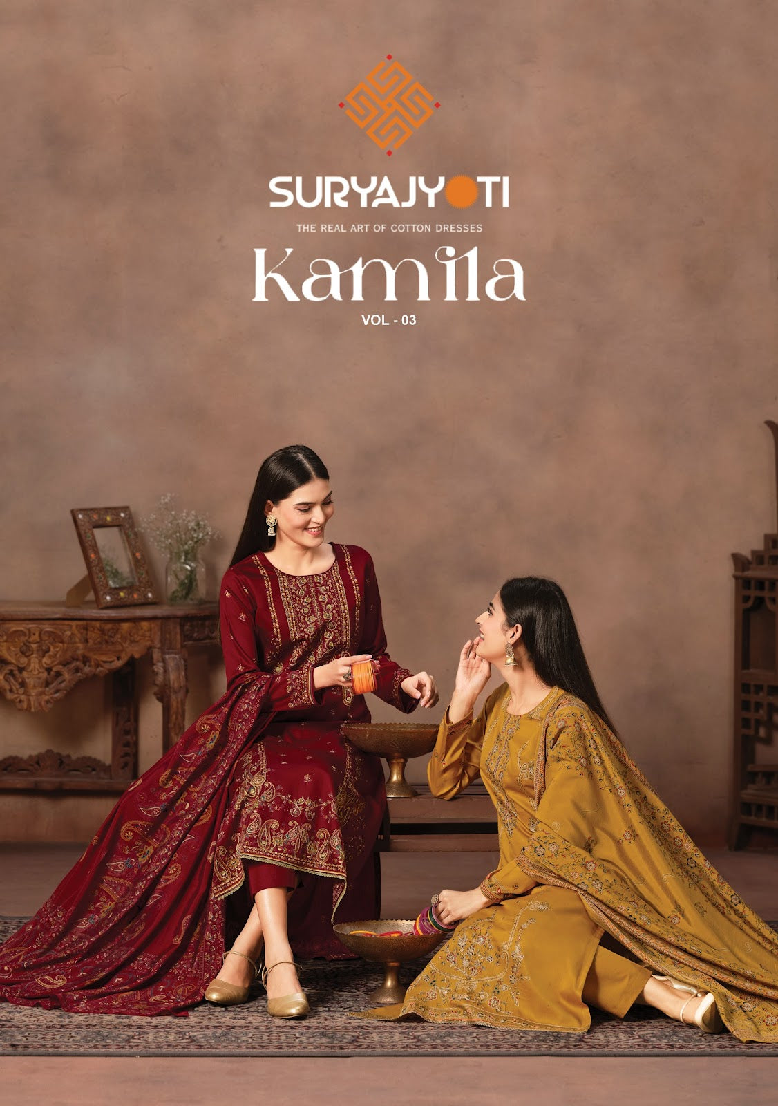 Kamila Vol 3 Suryajyoti Jaam Satin Pant Style Suits Wholesaler Ahmedabad
