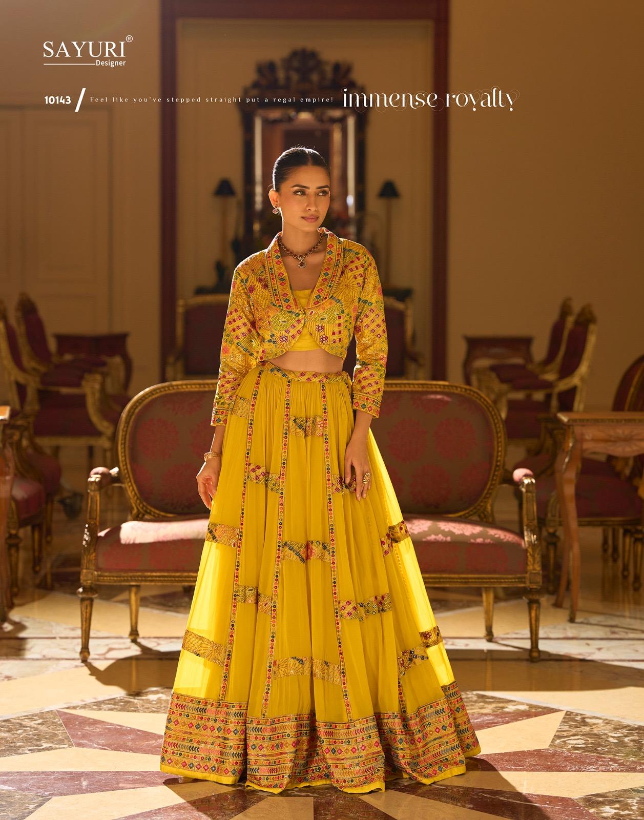 Kamini Sayuri Georgette Crop Top Skirt Jacket Manufacturer Ahmedabad