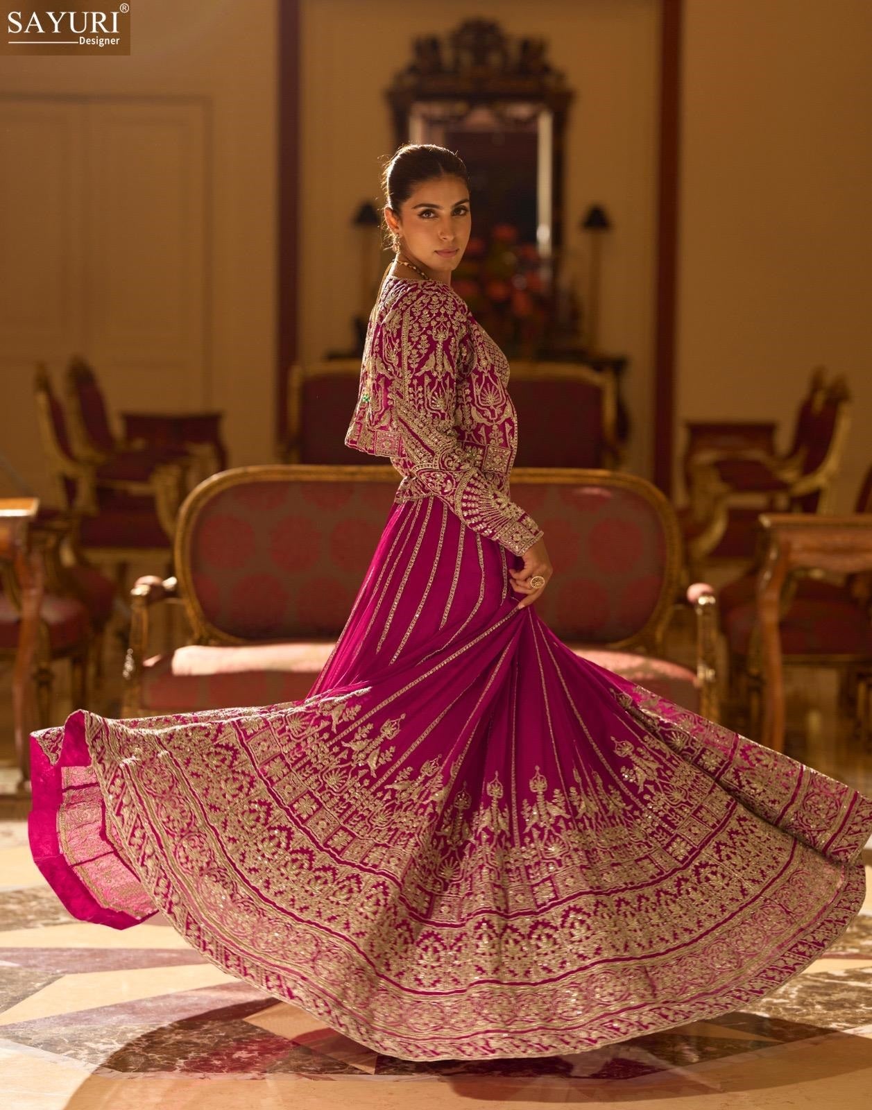 Kamini Sayuri Georgette Crop Top Skirt Jacket Manufacturer Ahmedabad