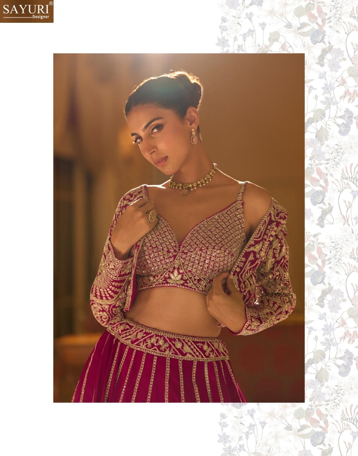 Kamini Sayuri Georgette Crop Top Skirt Jacket Manufacturer Ahmedabad