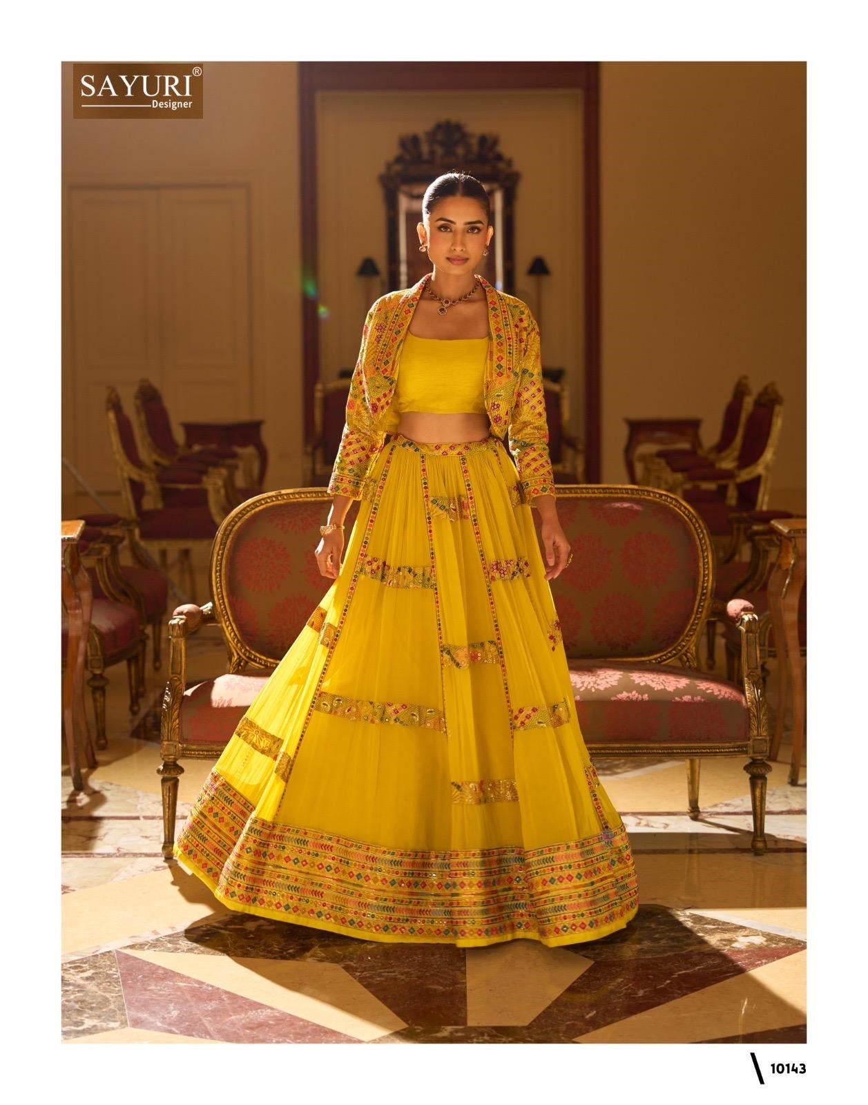 Kamini Sayuri Georgette Crop Top Skirt Jacket Manufacturer Ahmedabad