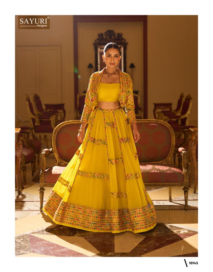 Kamini Sayuri Georgette Crop Top Skirt Jacket Manufacturer Ahmedabad