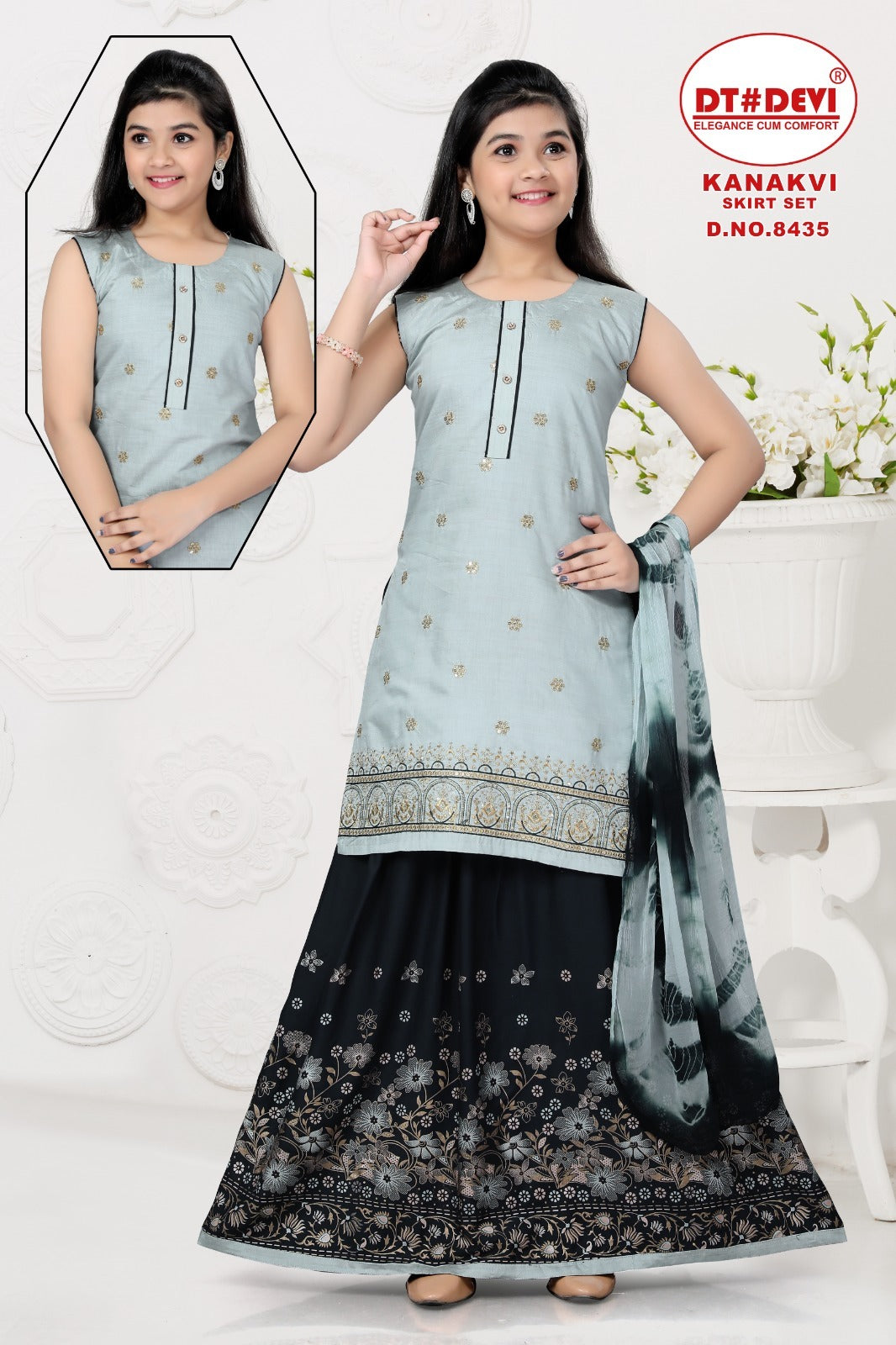 Kanakvi 8435 Dt Devi Silk Girls Readymade Skirt Style Suits