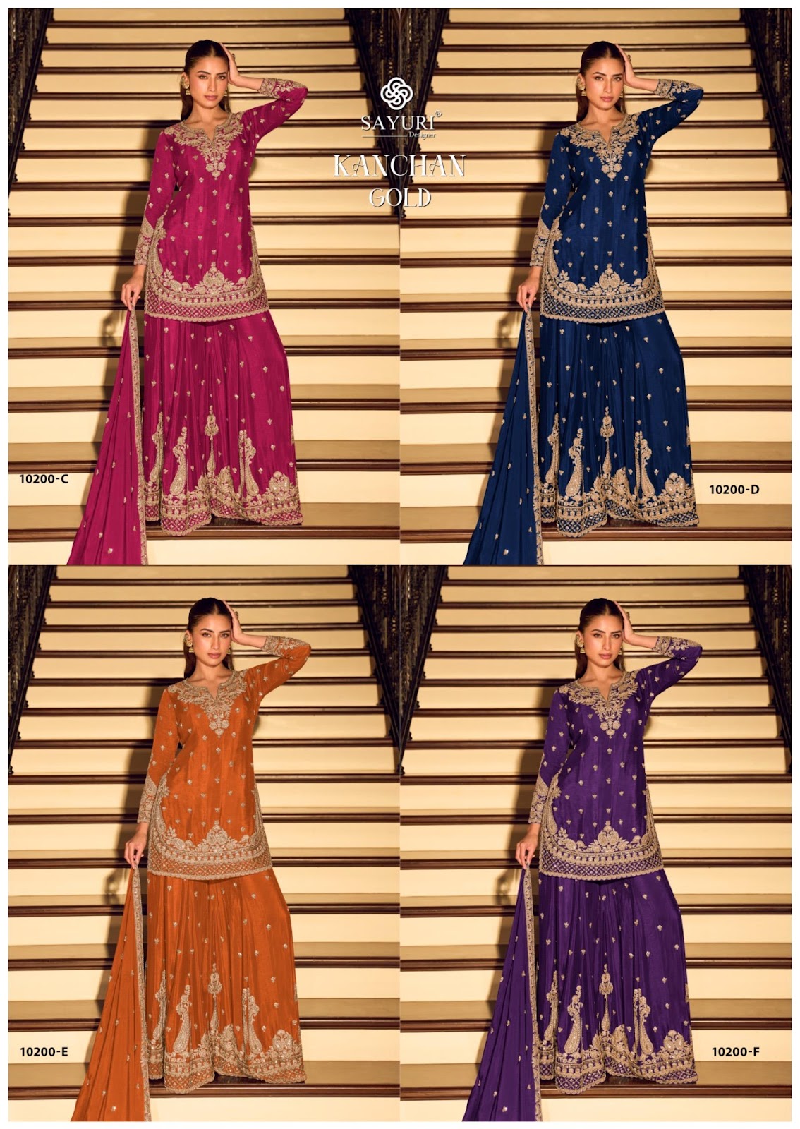 Kanchan Gold Sayuri Chinnon Silk Readymade Sharara Suits Wholesaler India