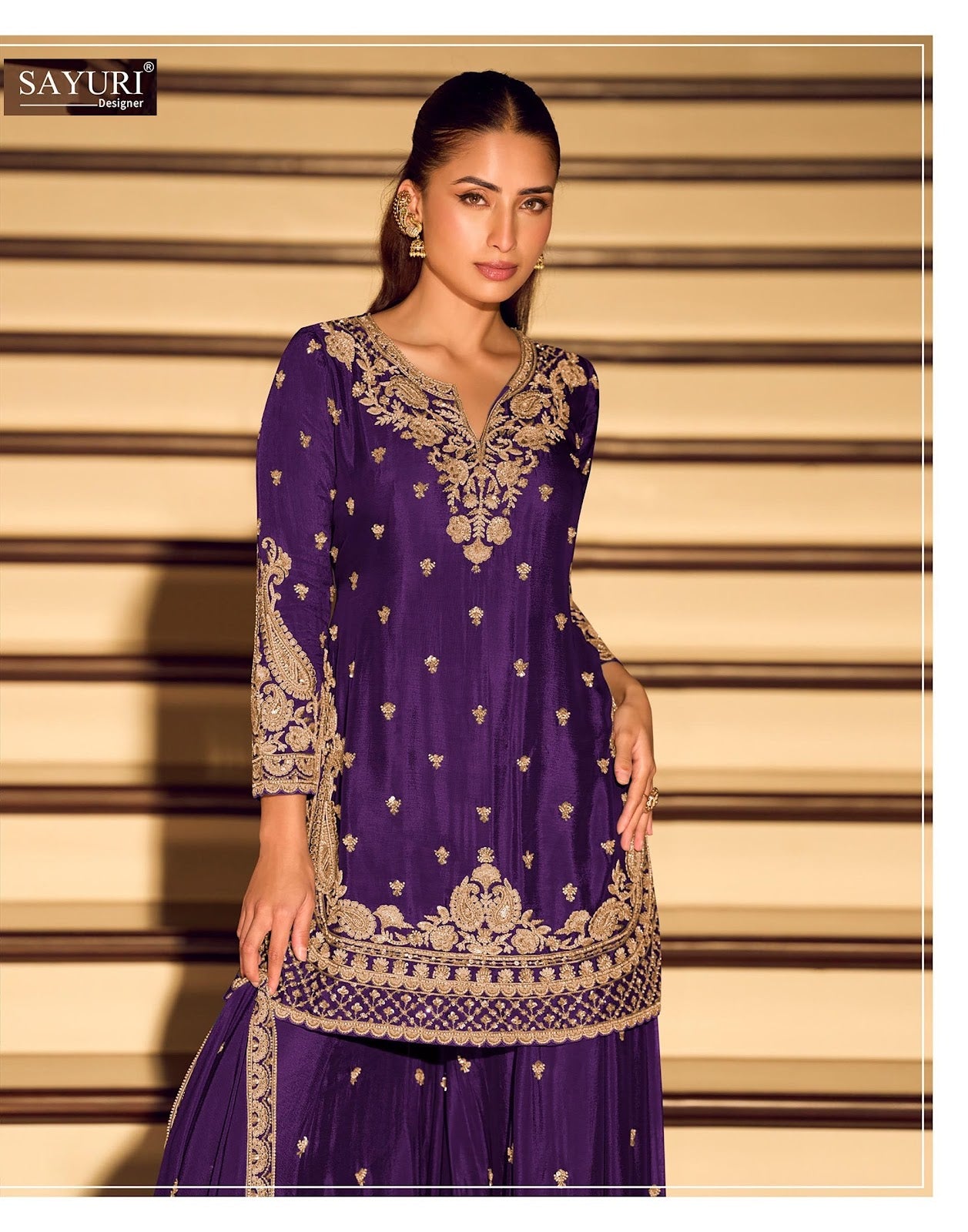 Kanchan Gold Sayuri Chinnon Silk Readymade Sharara Suits Wholesaler India