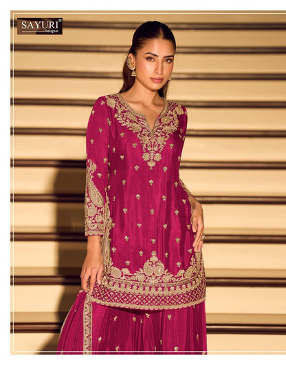 Kanchan Gold Sayuri Chinnon Silk Readymade Sharara Suits Wholesaler India