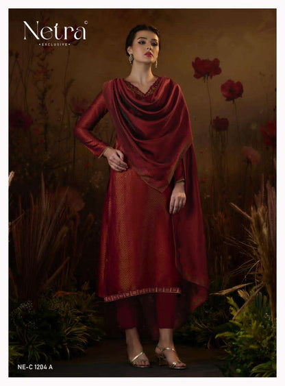 Kanchan Netra Silk Jacquard Pant Style Suits Manufacturer Gujarat