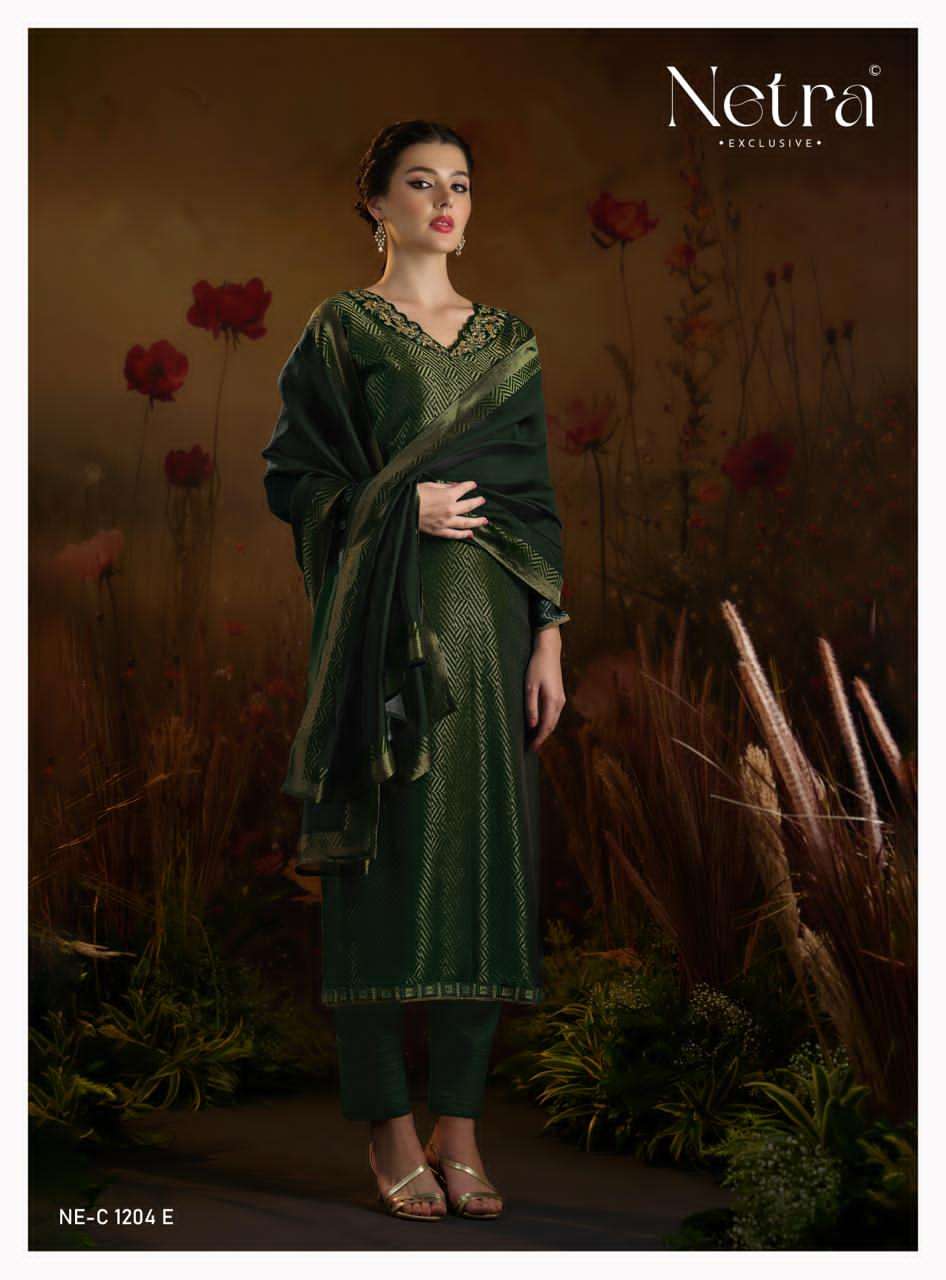 Kanchan Netra Silk Jacquard Pant Style Suits Manufacturer Gujarat