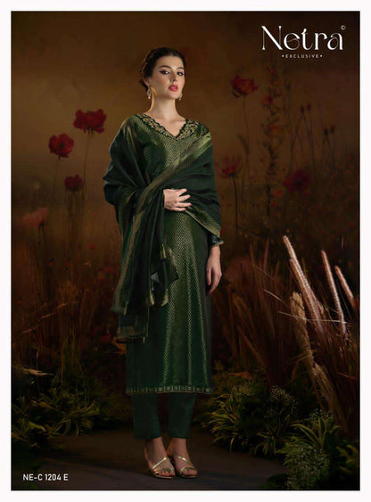Kanchan Netra Silk Jacquard Pant Style Suits Manufacturer Gujarat
