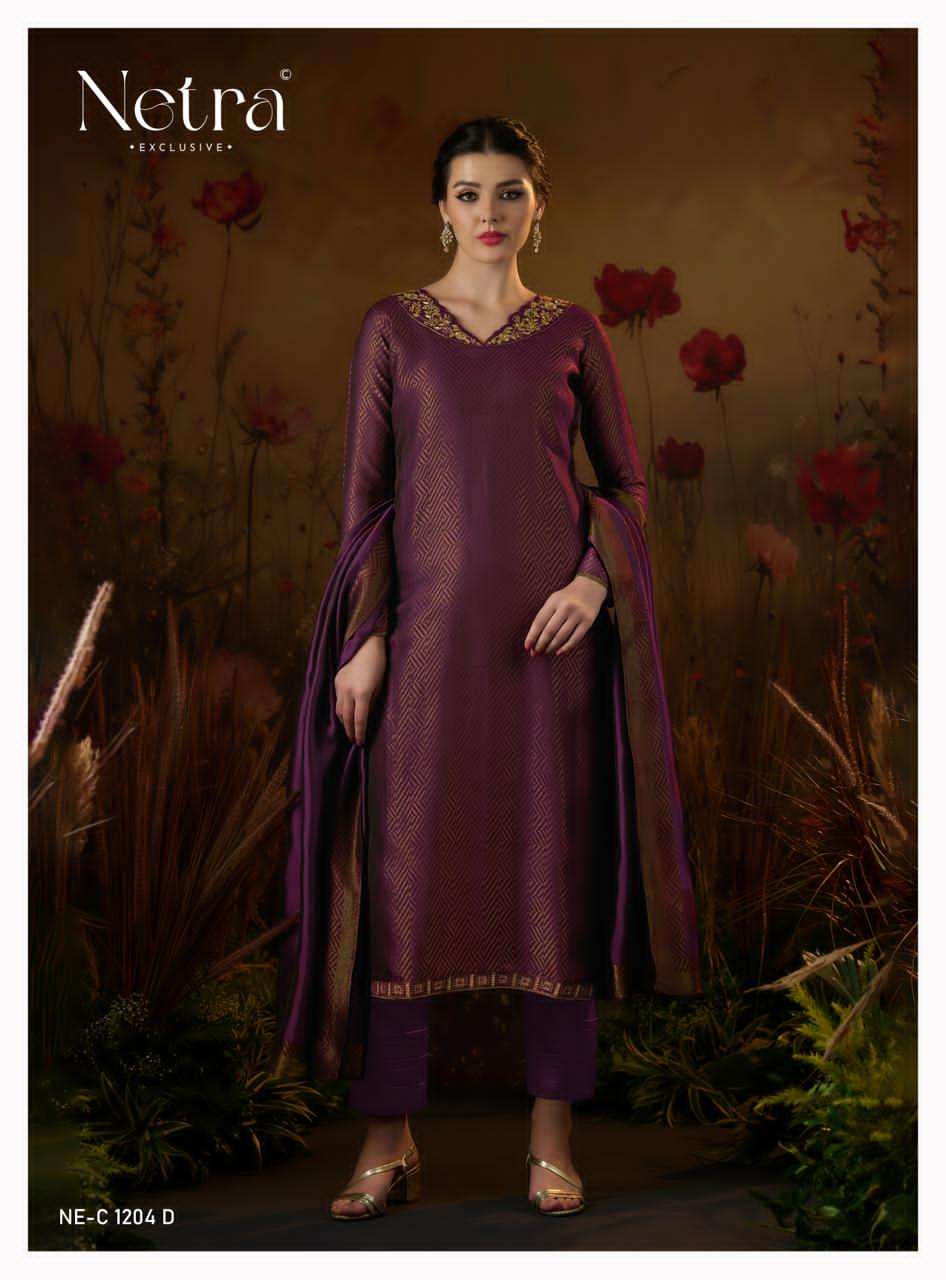 Kanchan Netra Silk Jacquard Pant Style Suits Manufacturer Gujarat